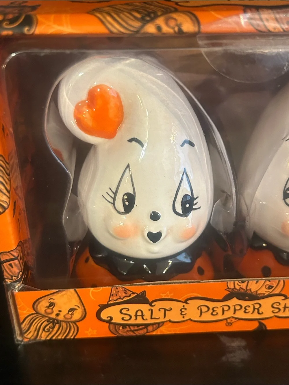 Johanna Parker Halloween Ghost Salt & Pepper Shaker Set — Orange & White
